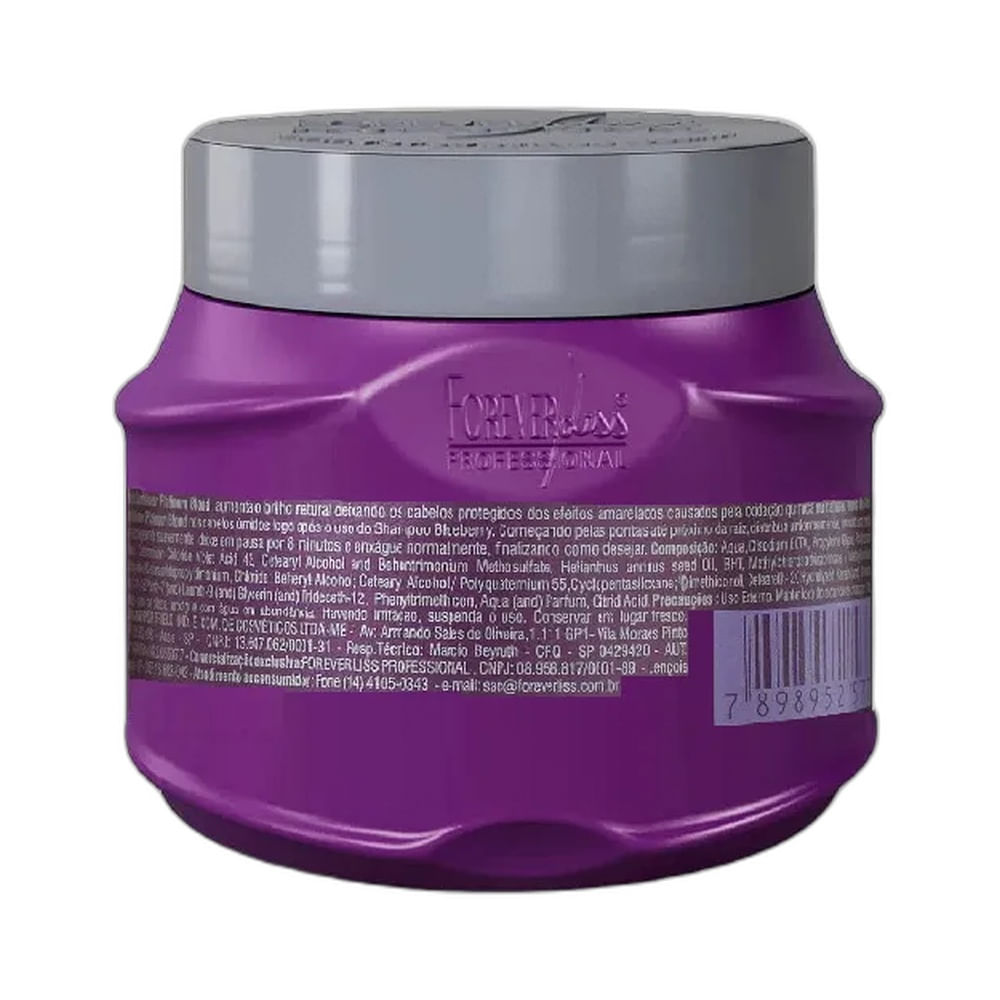 Máscara Capilar Forever Liss Platinum Blond 250g - embalagem traseira com informações e ingredientes